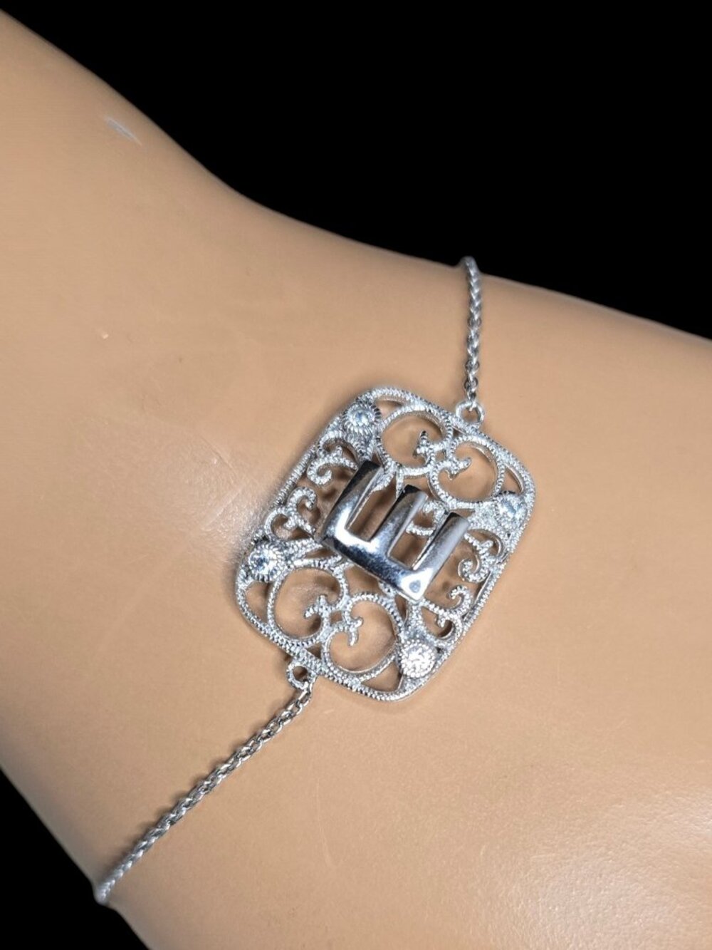 Initial E Sterling Silver CZ Dainty Bracelet